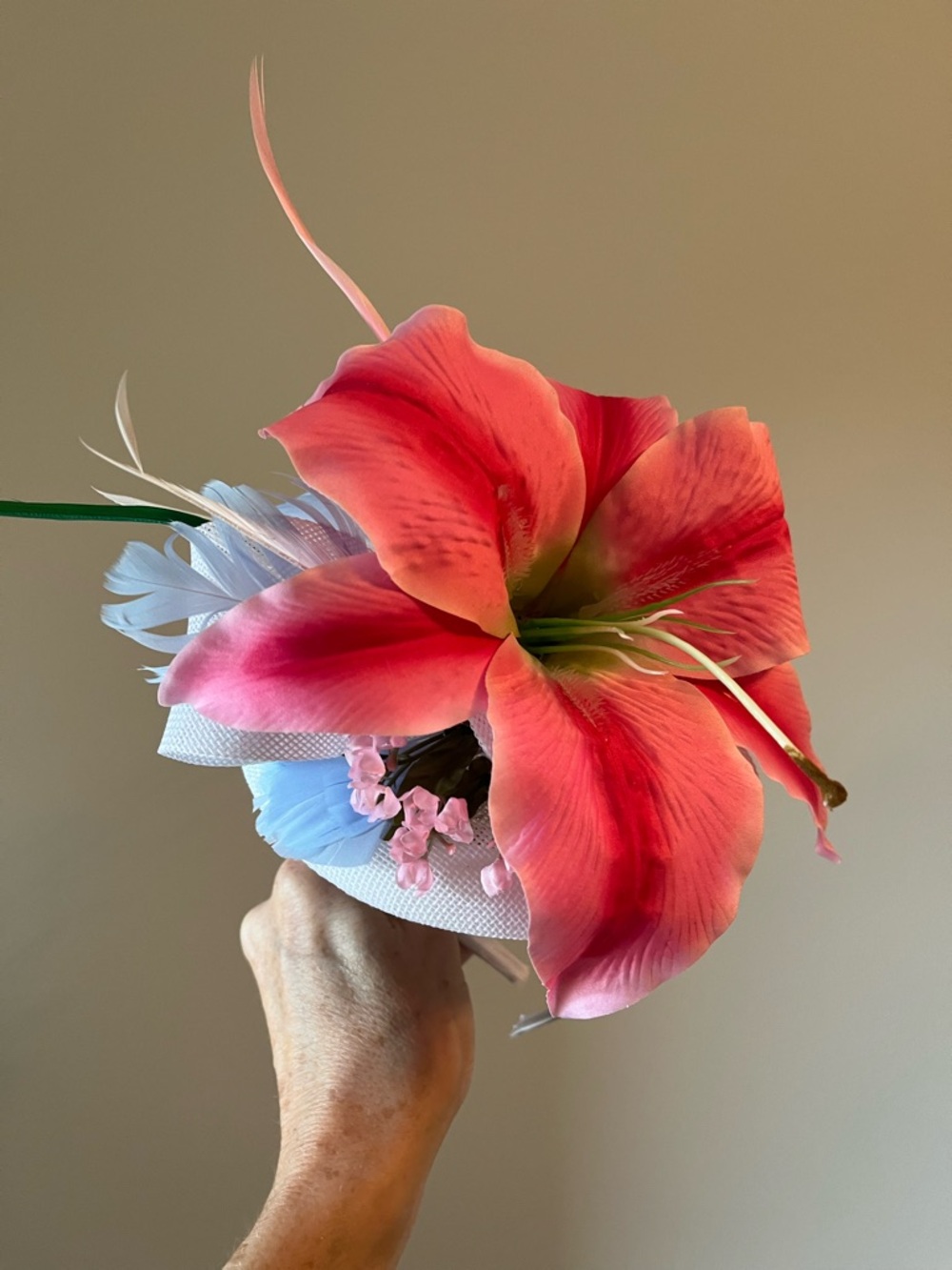 Vibrant Coral Pink Floral Fascinator